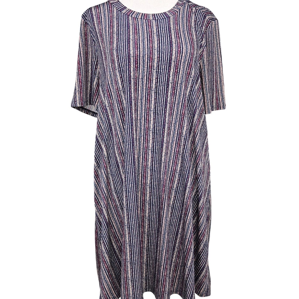 BCBGeneration Womens Blue Red Striped Short Sleeve Crew Neck Shift Dress Size M